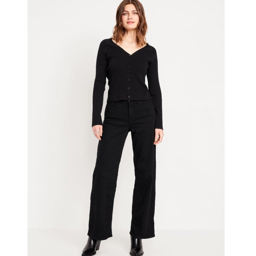 New With Tags Old Navy High-Waisted Wow Wide-Leg Jeans, Size 6R, Black